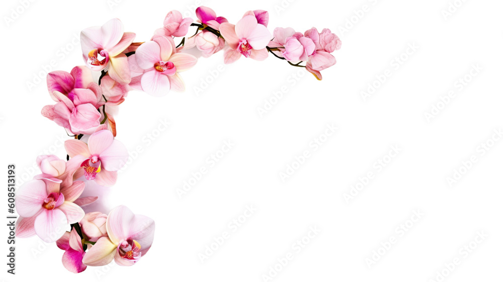 exquisite orchid petals as a frame border, isolated with negative space for layouts
