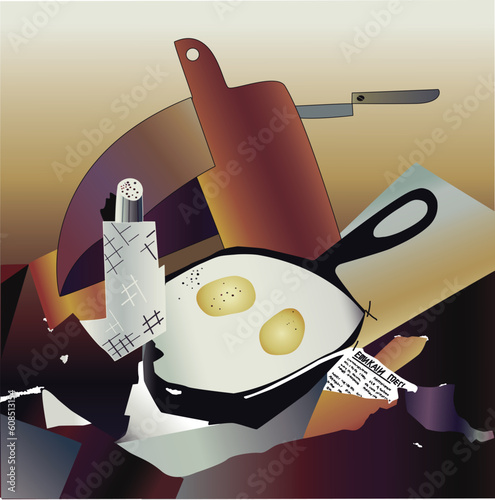 still-life with fried eggs and bread