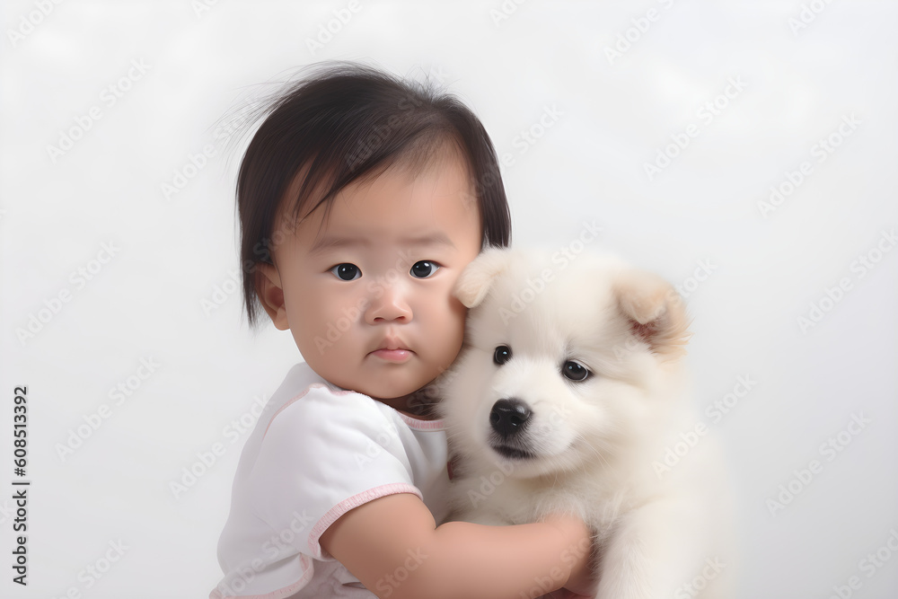 portrait of a baby with a puppy portrait of a baby with a puppy