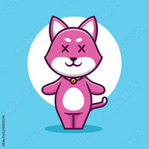Cute pink cat mascot cartoon vector illustration