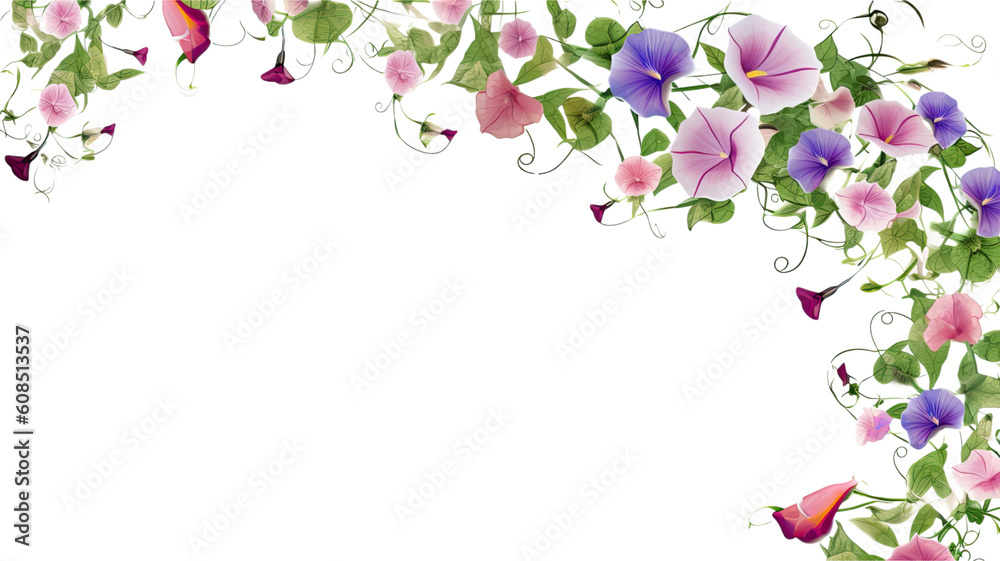 whimsical morning glory vines as a frame border, isolated with negative space for layouts whimsical morning glory vines as a frame border, isolated with negative space for layouts
