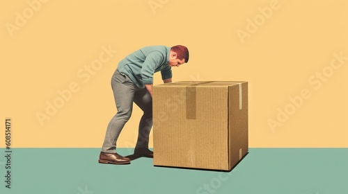 An individual straining to lift a very heavy box, depicting a strenuous physical effort and determination. Generative AI