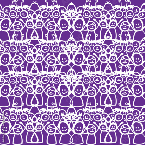 Big group or crowd of isolated small people background, soccer, football fans, cartoon