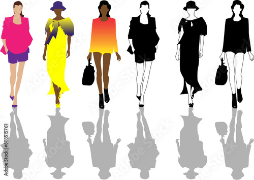Fashion clothing illustration, vector design dress, models, show