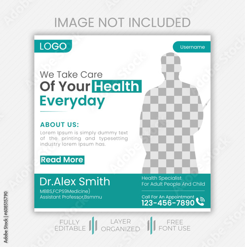 medical healthcare social media post design for hospital clinic and doctor banner template