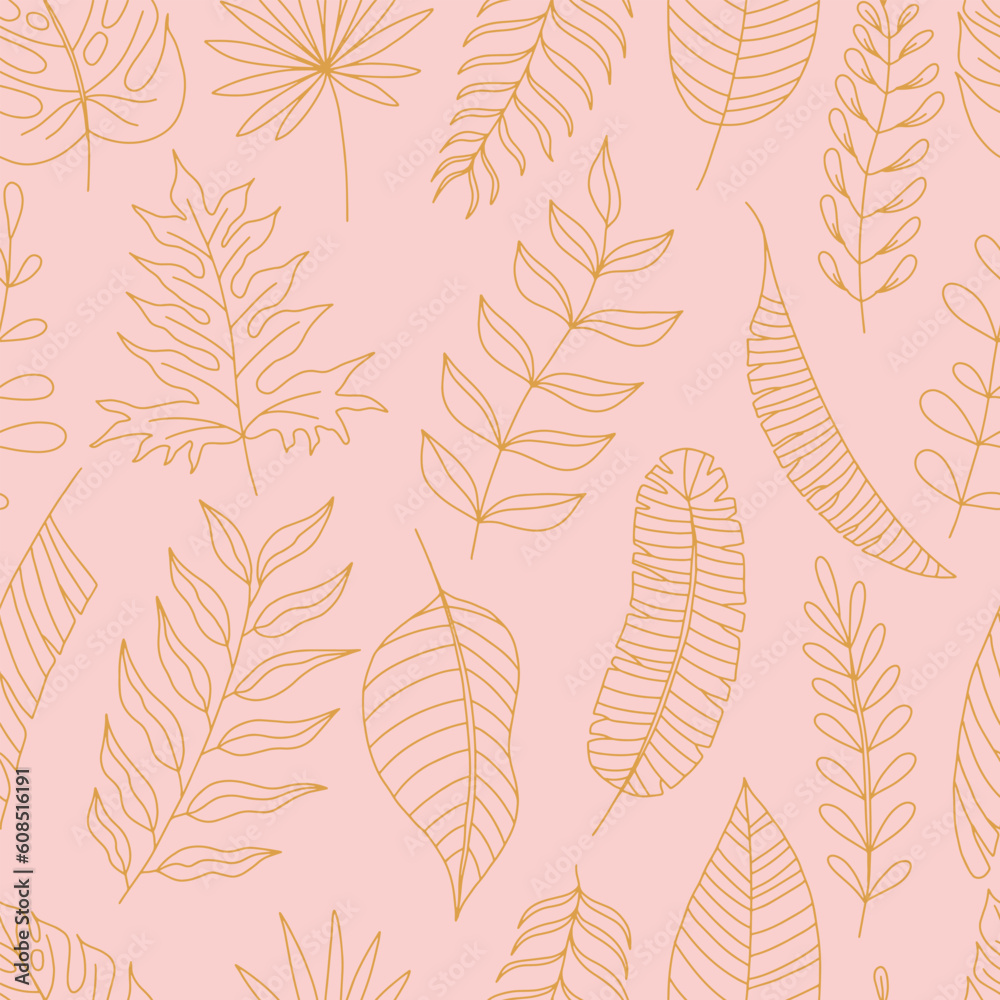Fototapeta premium Vector seamless pattern with monstera and palm leaves
