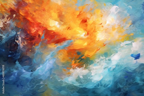 A colorful abstract design featuring a combination of fire and ice water elements