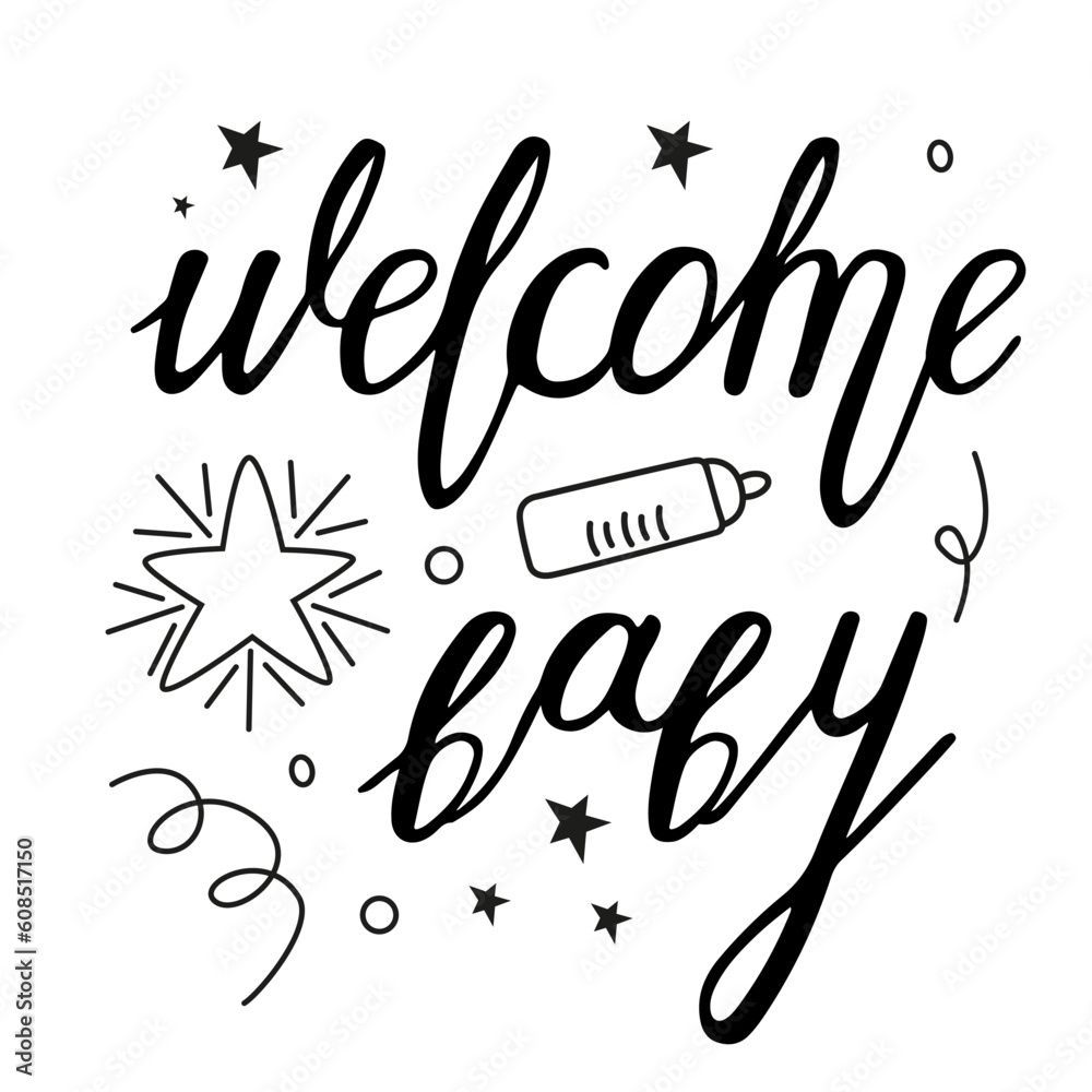 Vector inscription on the theme of a gender party in the style of a doodle with a baby greeting. Calligraphic inscriptions. Vector inscription on the theme of a gender party in the style of a doodle with a baby greeting. Calligraphic inscriptions.