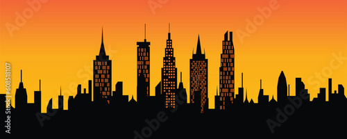 City skyline at sunset or sunrise
