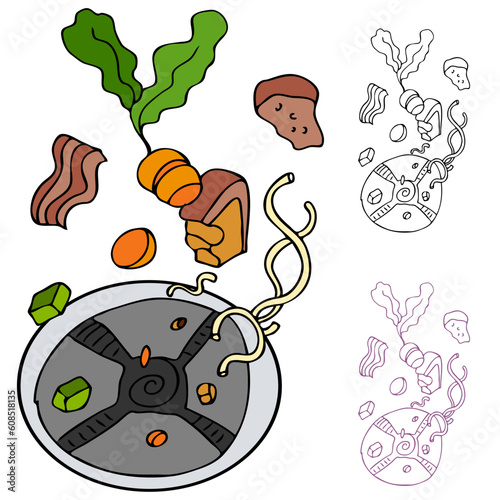 An image of a food being dropped into a kitchen garbage disposal.