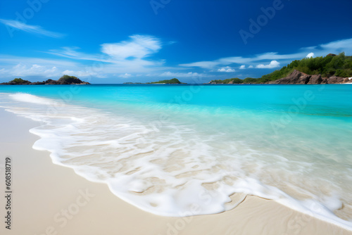 Beautiful beach with white sand and turquoise blue water © sam