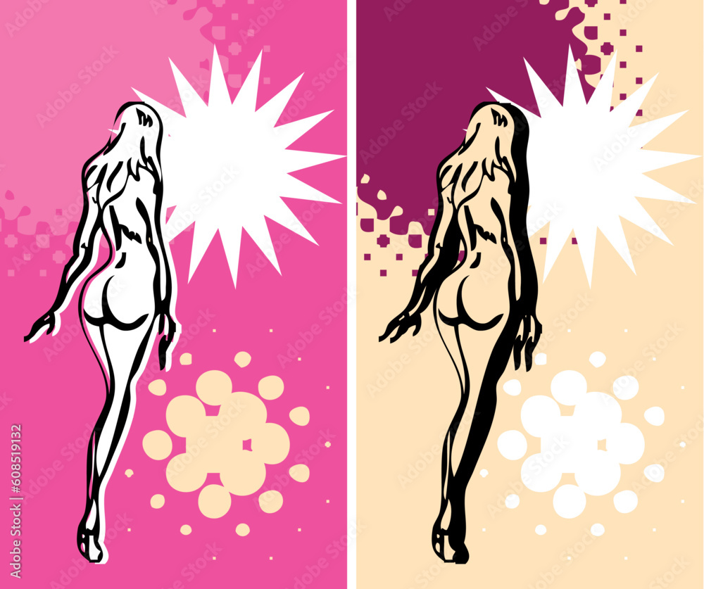 Art pop nude woman banner, grunge card, retro ad blank Art pop nude woman banner, grunge card, retro ad blank