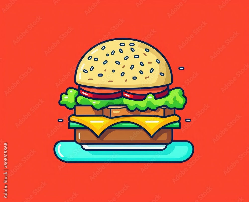 a hamburger design with an icon, in the style of animated gifs, meticulous lines, light maroon and azure, minimalistic drawings. generative ai