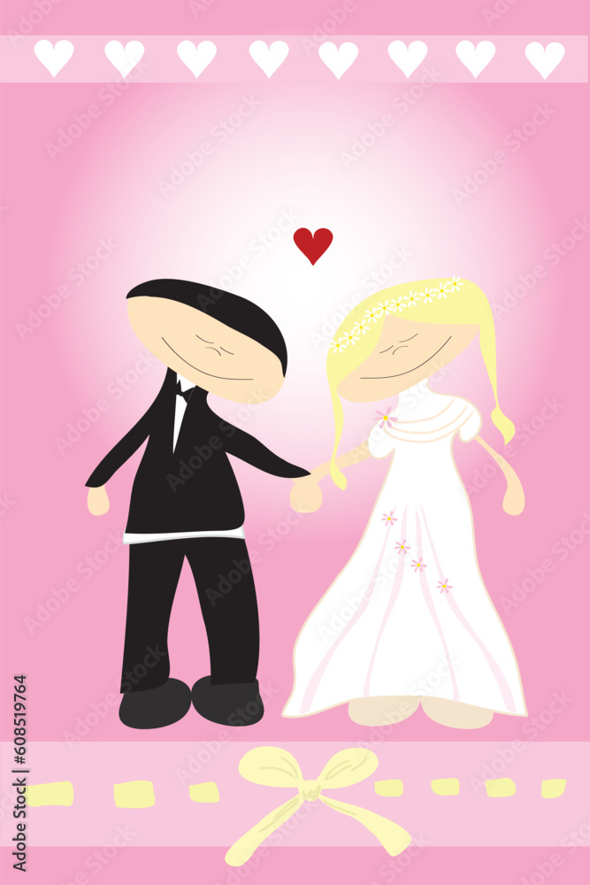 love happy groom and bride on pink background love happy groom and bride on pink background