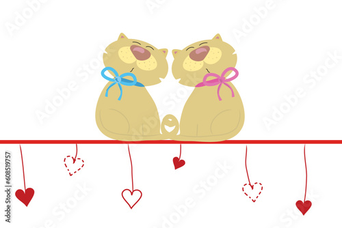 two beautiful funny love cats and handing hearts