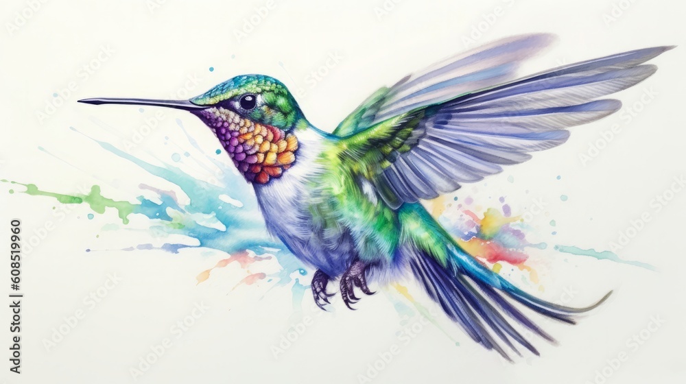 A vibrant hummingbird in flight. Generative ai A vibrant hummingbird in flight. Generative ai