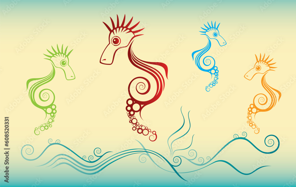 Naklejka premium swimming sea creatures wallpaper