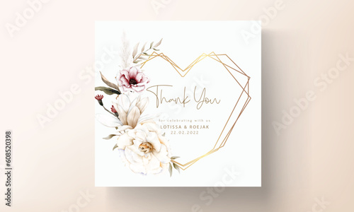 beautiful watercolor wedding invitation card with elegant bohemian flower and foliage