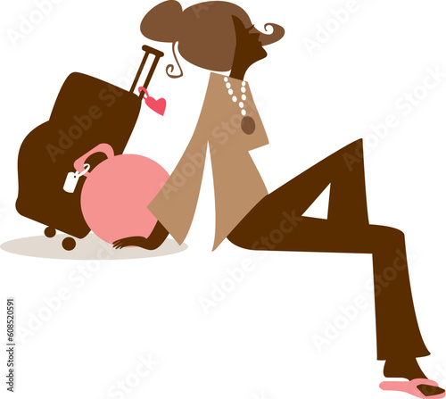 The girl on vacation with suitcases and bags