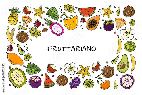 Tropical fruits. Horizontal card design with place for your text