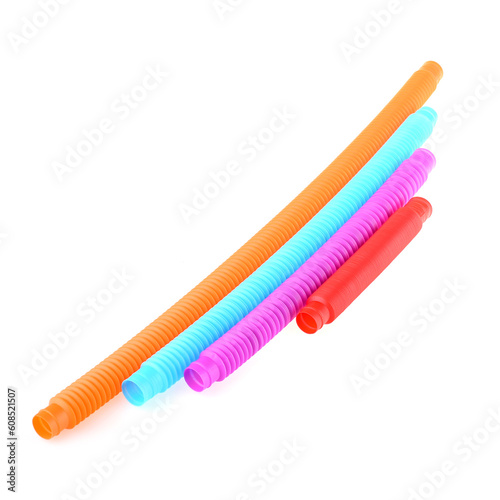 Pop tube isolated on a white background. A popular  sensory antistress toy. Corrugated tube for children. A new trend. Stress relief concept