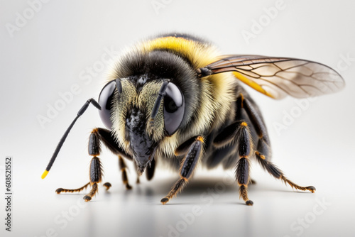 Bee isolated on a white background. Close up of a bee. created with generative AI © masud