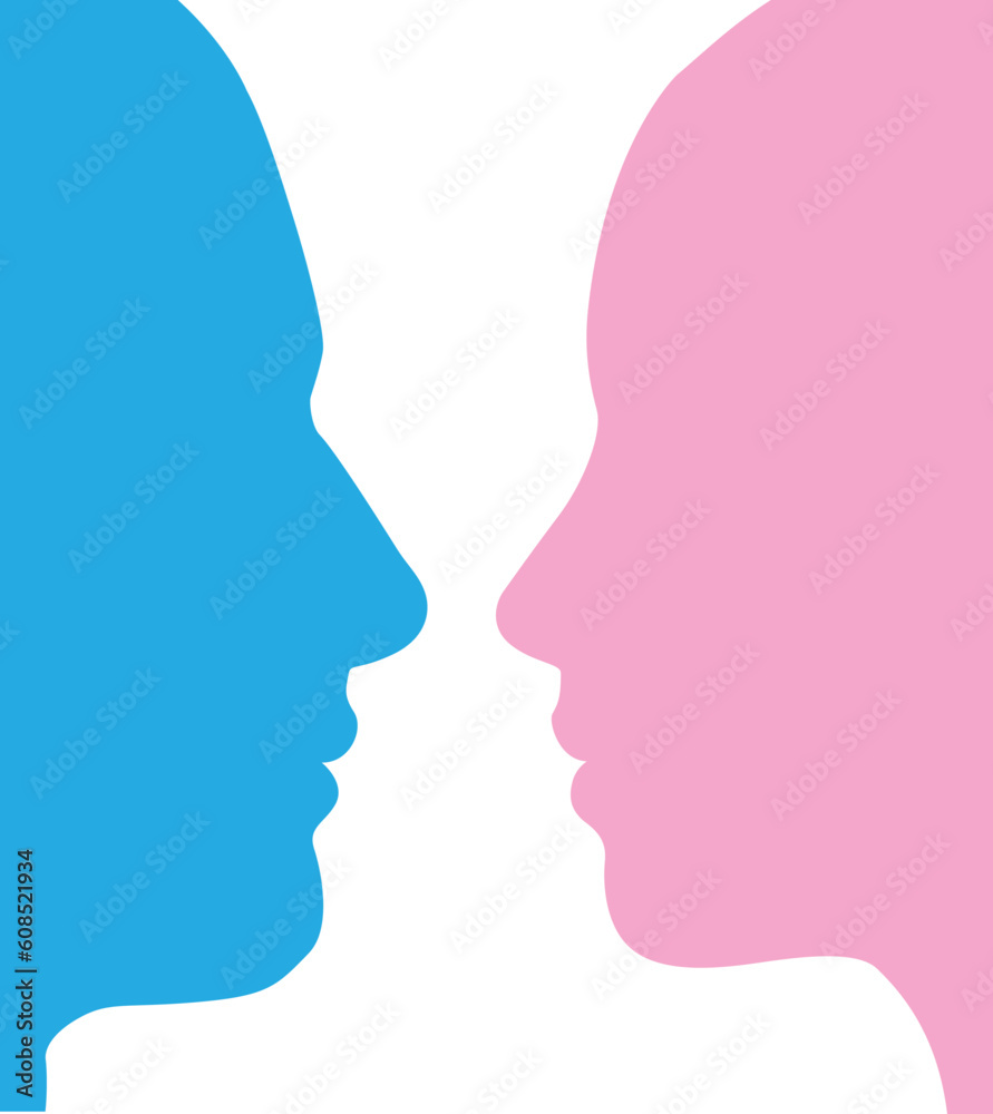 Man and woman profile faces in silhouette