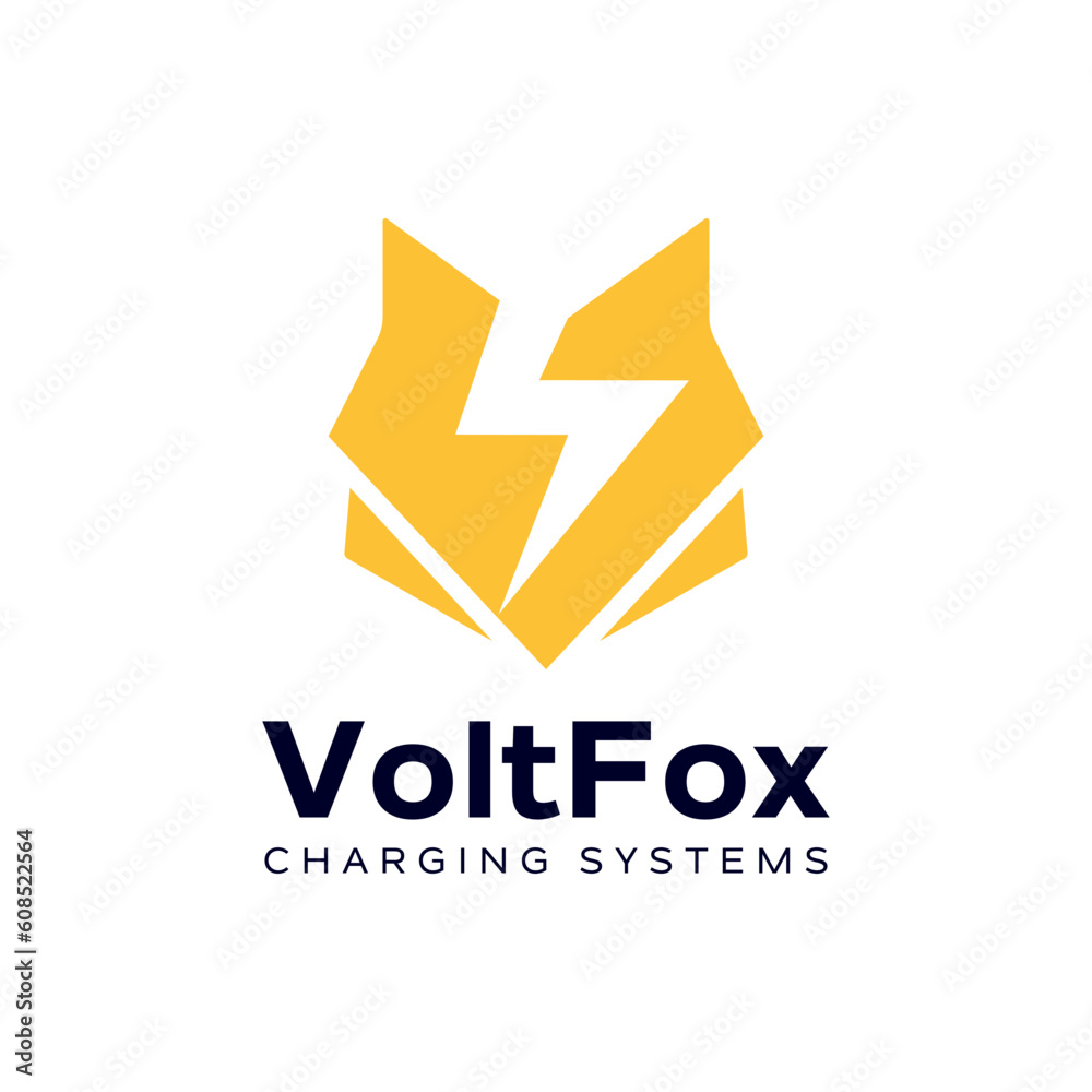 Modern logo combination of fox head and bolt. It is suitable for use for company logos related to electricity Modern logo combination of fox head and bolt. It is suitable for use for company logos related to electricity