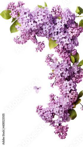 Photographie delicate lilac flowers as a frame border, isolated with negative space for layou