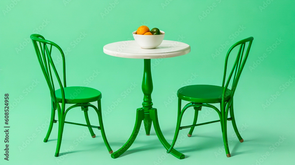 Fototapeta premium A green chair and table interior decoration, created using Generative AI tools