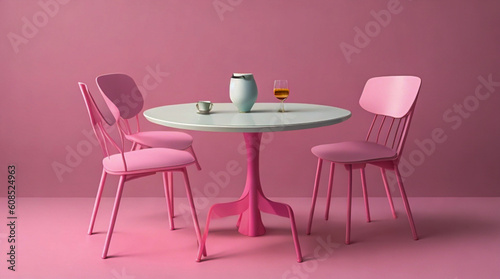 A pink chair and table interior decoration  created using Generative AI tools