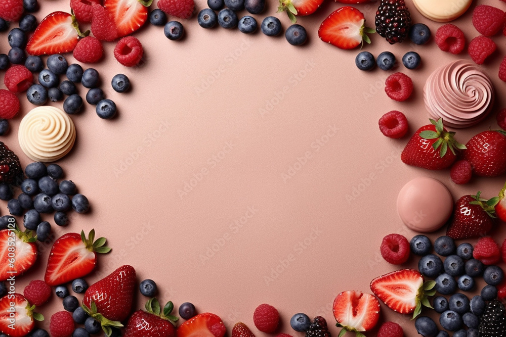 Frozen Delights: Vibrant Background with Ice Creams and Berry Decor Frozen Delights: Vibrant Background with Ice Creams and Berry Decor