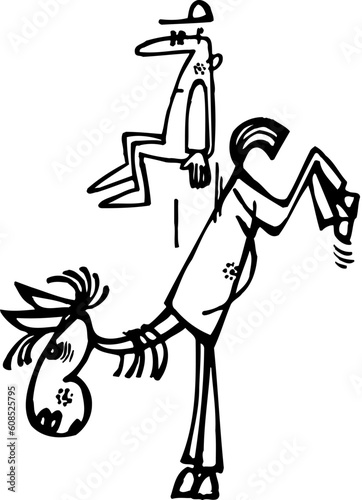 Horse kicking man on white