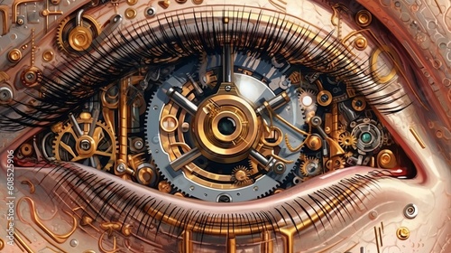 An eye with a clock in place of the iris, representing the passing of time. Generative ai