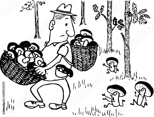 Mushroom collector in the forest