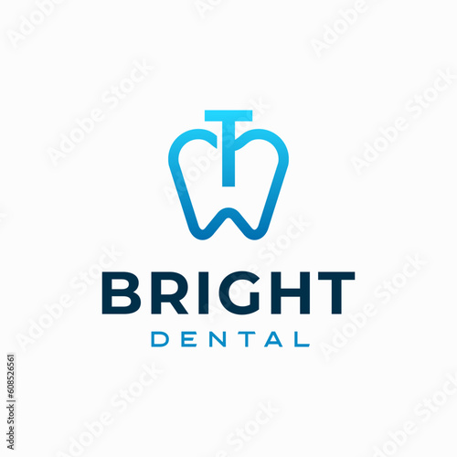 Letter T Dental Clinic Logo Tooth abstract design vector template Linear style. Dentist stomatology medical doctor Logotype concept icon