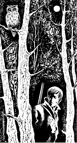 Hunter in the forest at night