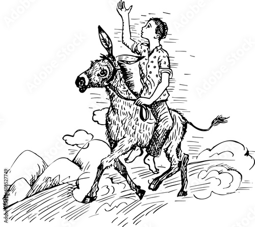 Boy riding donkey