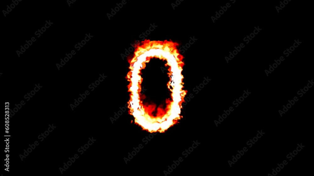 Number 0 with fire effect on plain black background Number 0 with fire effect on plain black background