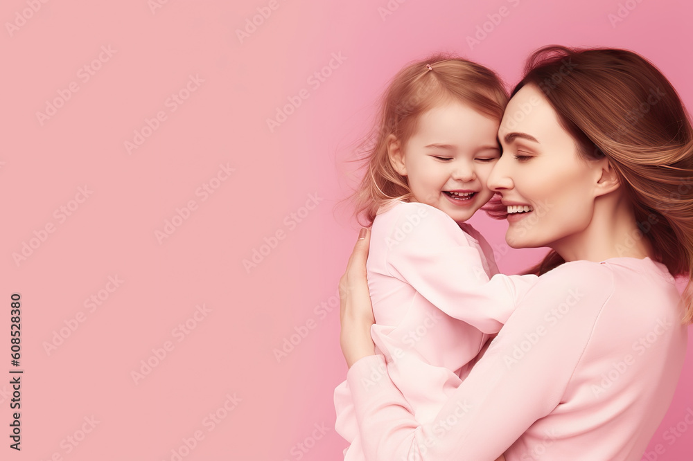 Unbreakable Bond Heartwarming Moment of Mother and Child Captured on a Vibrant Pink Background. created with Generative AI Unbreakable Bond Heartwarming Moment of Mother and Child Captured on a Vibrant Pink Background. created with Generative AI