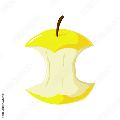 Yellow apple core. Vector flat illustration. Isolated on white.