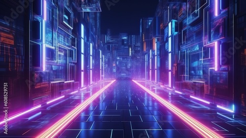 A vibrant and illuminated cityscape with futuristic elements. Generative ai