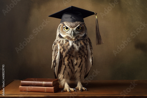 Wallpaper Mural Owl with graduation hat on, Generative AI Torontodigital.ca