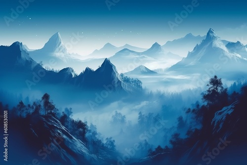 Captivating Panoramic View of Majestic Blue Mountains - A Stunning Landscape in Image Design  Generative AI.