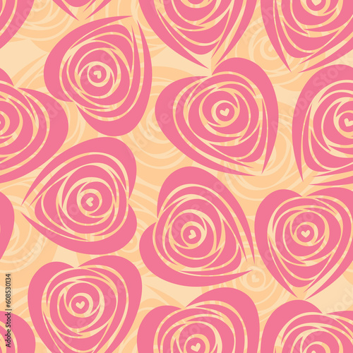 Pink art vector heart, rose pattern. Seamless flower background pattern. Fabric texture. Floral vintage design. Pretty cute wallpaper. Romantic cartoon feminine filigree tile.