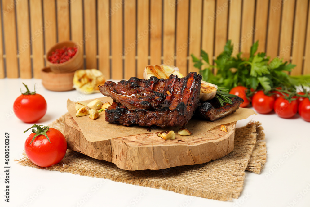 Tasty fried food - barbecue ribs, tasty fried meat