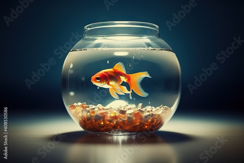 Tranquil Beauty Goldfish Swimming in a Serene Fish Tank Amidst a Cozy Room. created with Generative AI