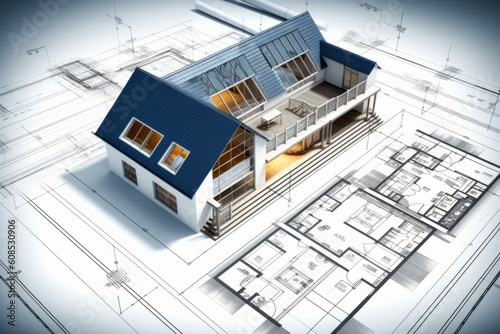 Blueprint of a Modern House: A Building Project Plan Designed with Precision, Generative AI.