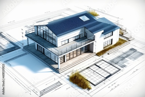 Blueprint of a Modern House: A Building Project Plan Designed with Precision, Generative AI.