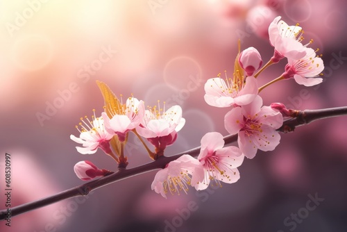 Captivating Cherry Blossom Closeup with Bokeh Background  Crafted with Innovative Technology for the Spring Season  Generative AI.